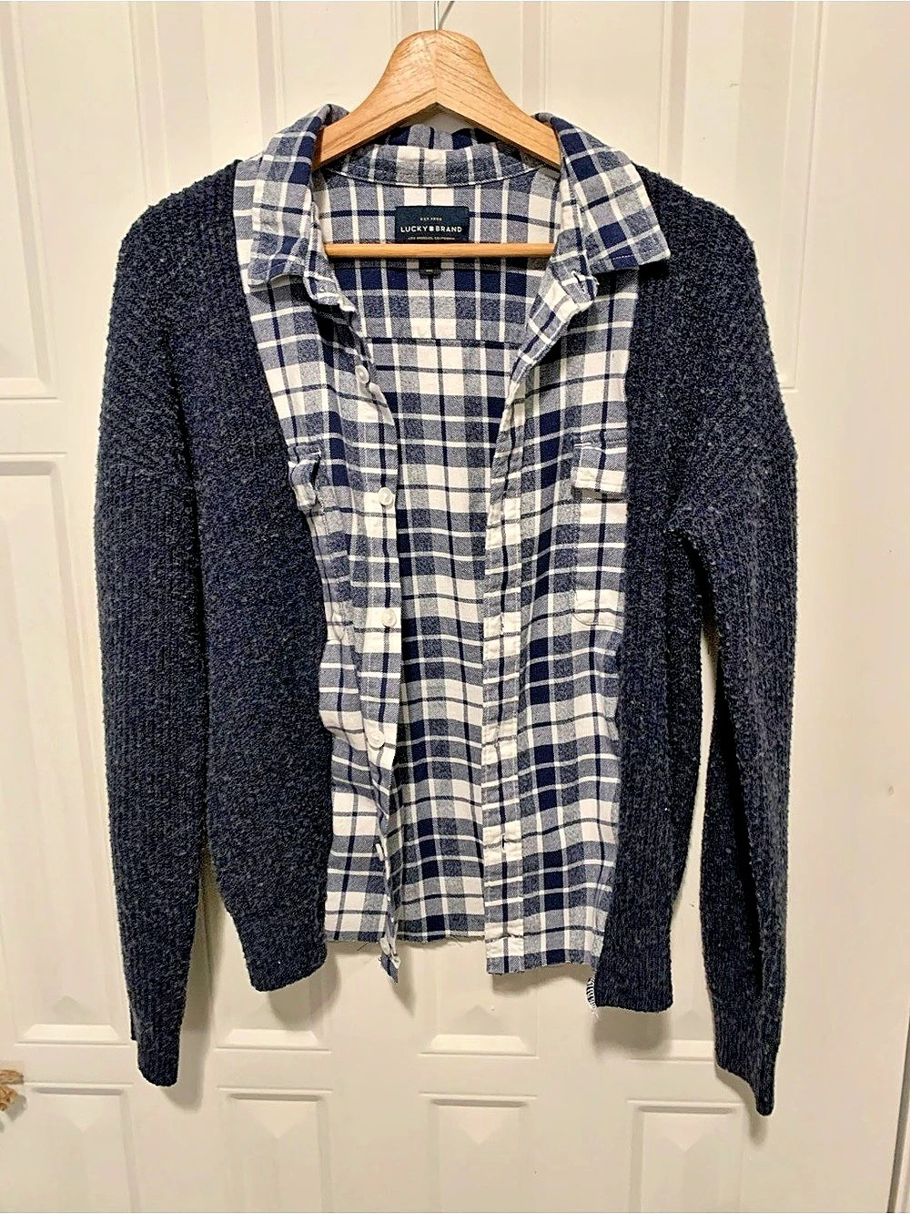 Sweater Flannel Plaid Front Cardigan Upcycled